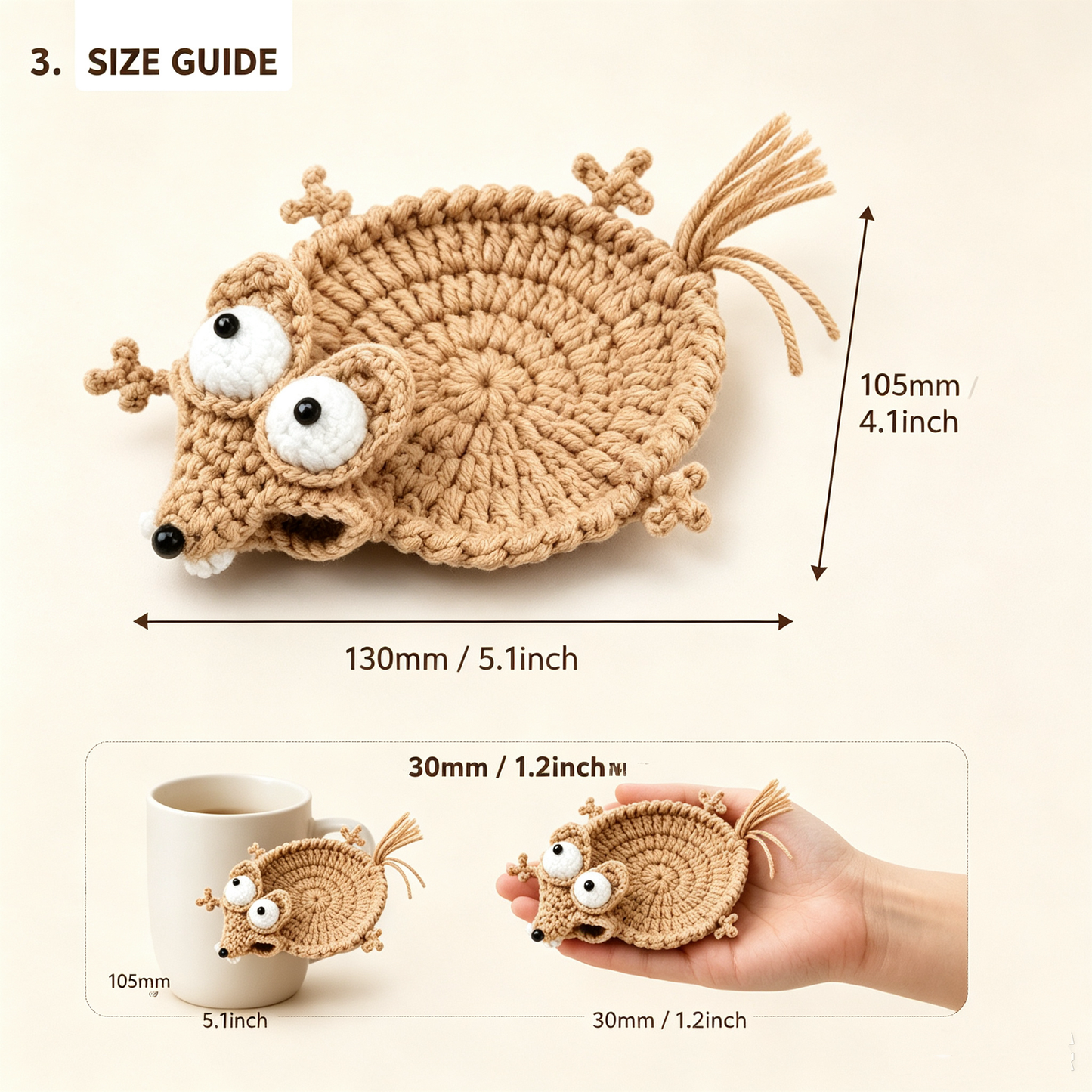 Handmade Crochet Coaster, Funny Animal Drink Coasters for Coffee Cup, Cute Yarn Woven Desk Decor, Unique Home Office Table Accessories Gift