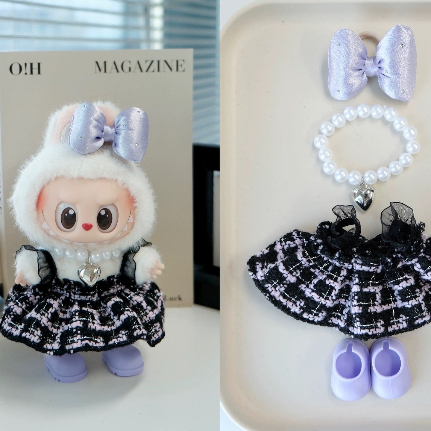 Kuromi-style Skirt Clothes for 15-17cm Labubu Doll, 4 Pcs Doll's Street Wear Outfits