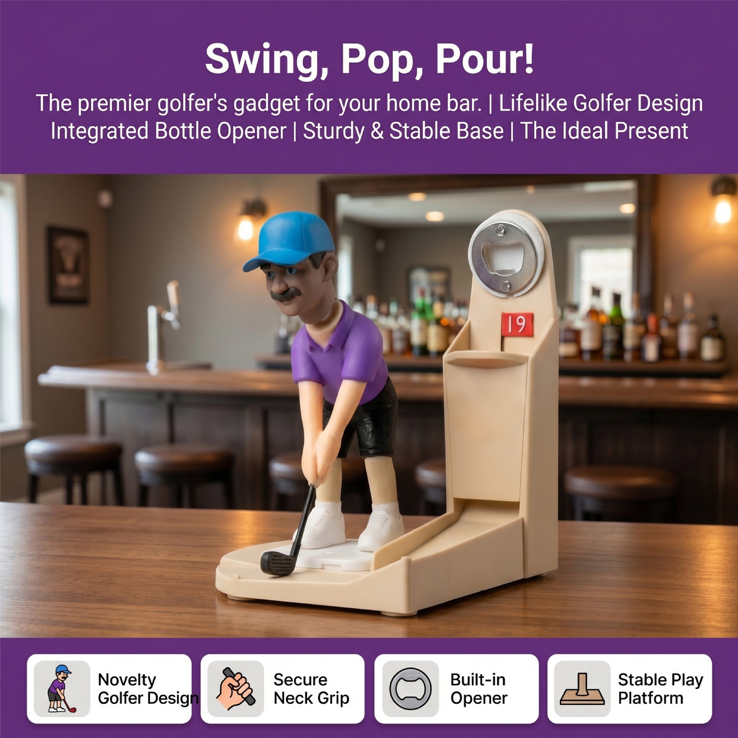 Sports Bottle Opener & Bottle Cap Launcher, Funny Beer Cap Shooting Game with Character Figurine, Novelty Bar Accessory, Unique Gifts for Men, Dad, Husband, Sports & Golf Lovers