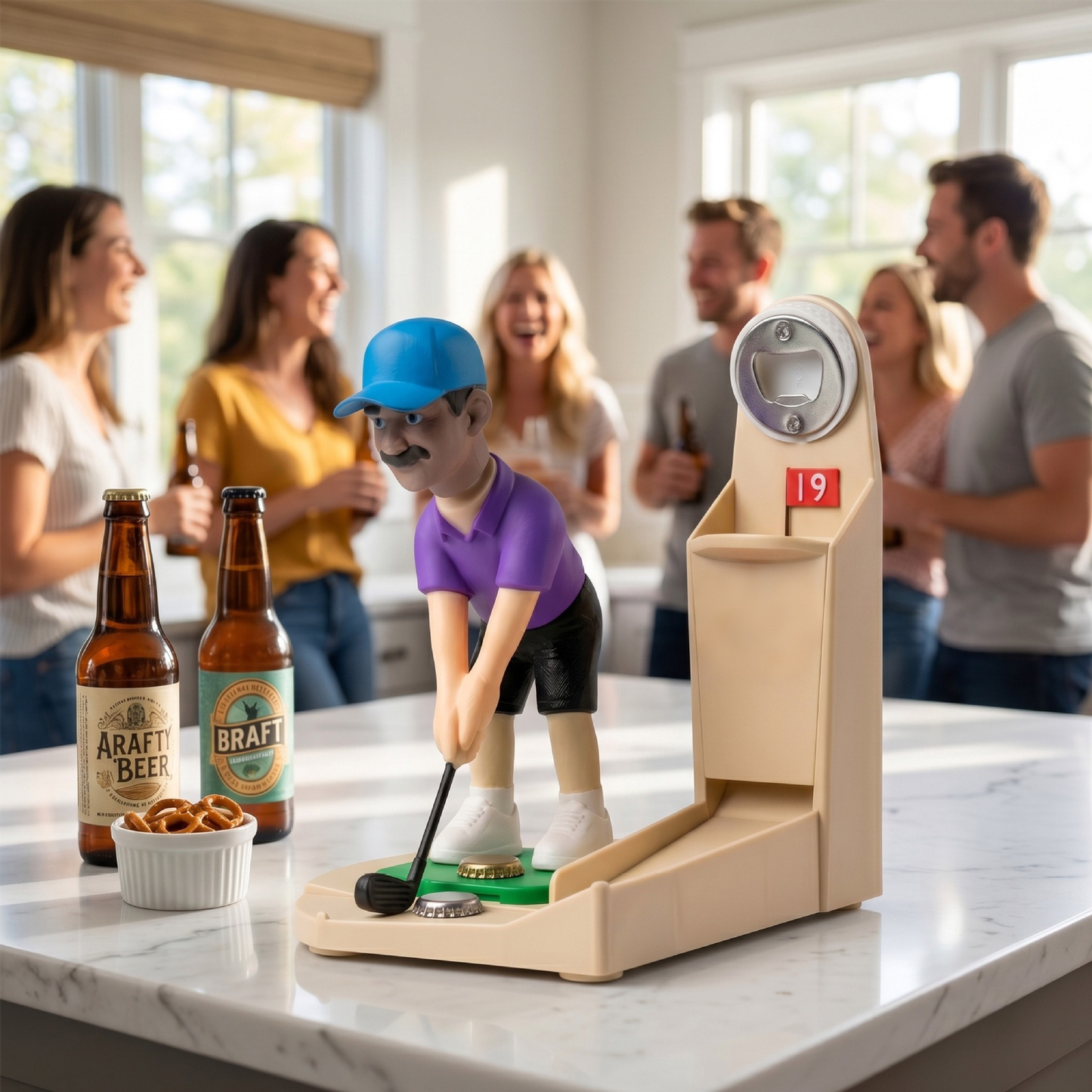 Sports Bottle Opener & Bottle Cap Launcher, Funny Beer Cap Shooting Game with Character Figurine, Novelty Bar Accessory, Unique Gifts for Men, Dad, Husband, Sports & Golf Lovers