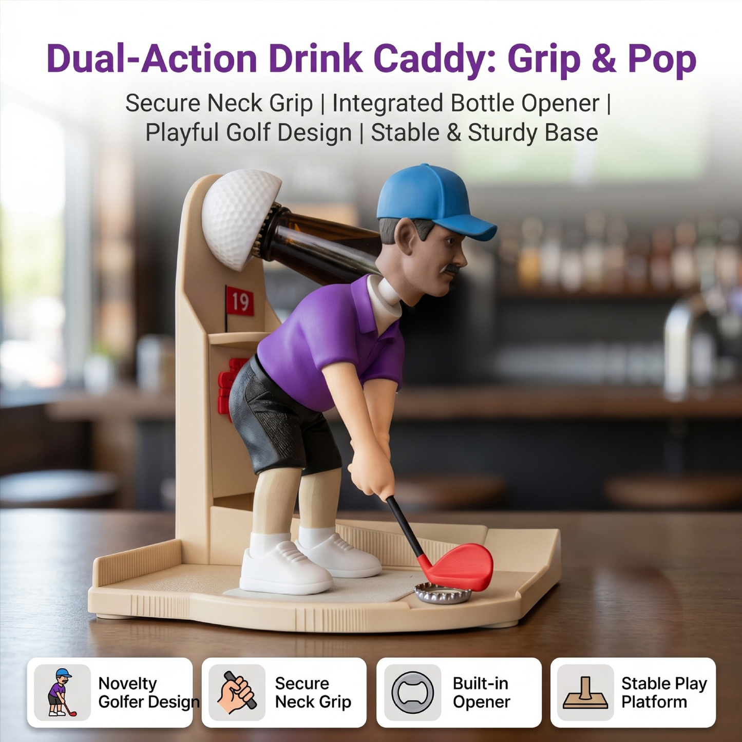 Sports Bottle Opener & Bottle Cap Launcher, Funny Beer Cap Shooting Game with Character Figurine, Novelty Bar Accessory, Unique Gifts for Men, Dad, Husband, Sports & Golf Lovers