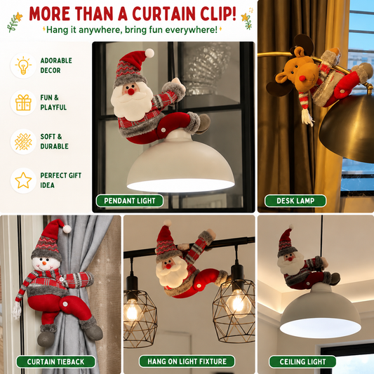 Santa Christmas Curtain Tiebacks, 2PCS Plush Holiday Curtain Holders with Wraparound Arms and Legs, No-Drill Festive Window Decorations for Living Room, Bedroom and Holiday Home Décor