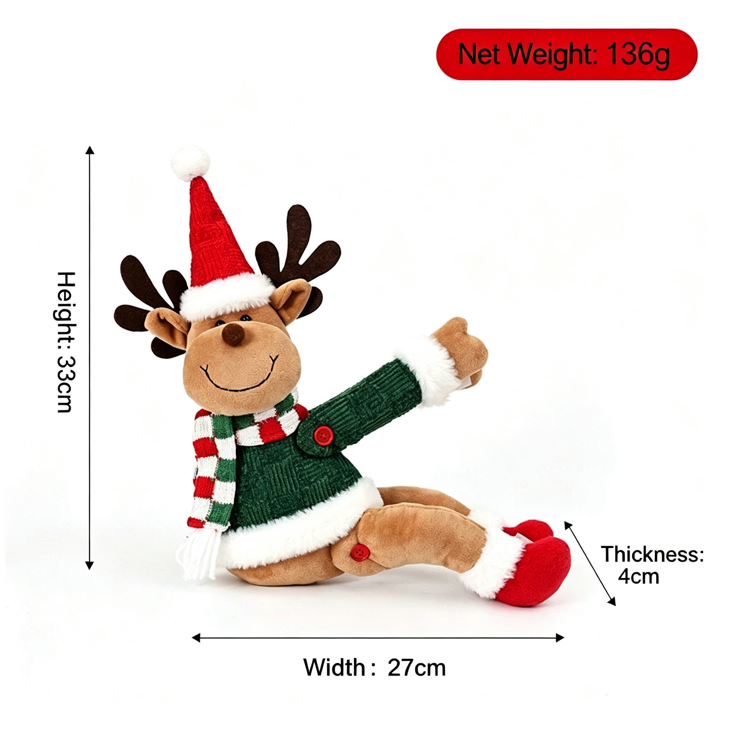 Elk Style Christmas Curtain Tiebacks, 2PCS Plush Holiday Curtain Holders with Wraparound Arms and Legs, No-Drill Festive Window Decorations