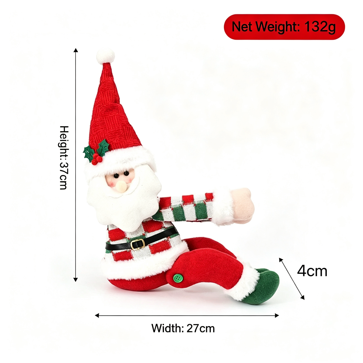 Santa Christmas Curtain Tiebacks, 2PCS Plush Holiday Curtain Holders with Wraparound Arms and Legs, No-Drill Festive Window Decorations for Living Room, Bedroom and Holiday Home Décor