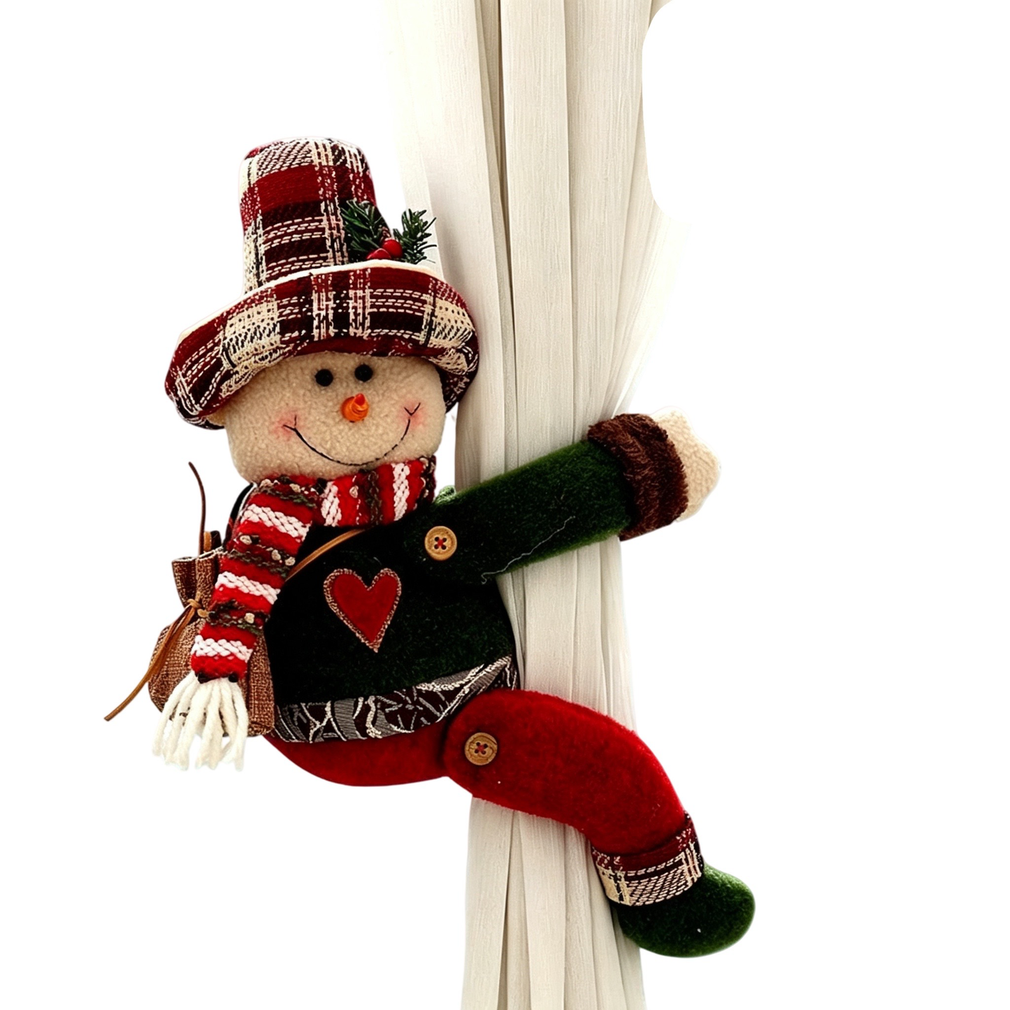 Snowman Style Christmas Curtain Tiebacks, 2PCS Plush Holiday Curtain Holders with Wraparound Arms and Legs, No-Drill Festive Window Decorations for Living Room, Bedroom and Holiday Home Décor