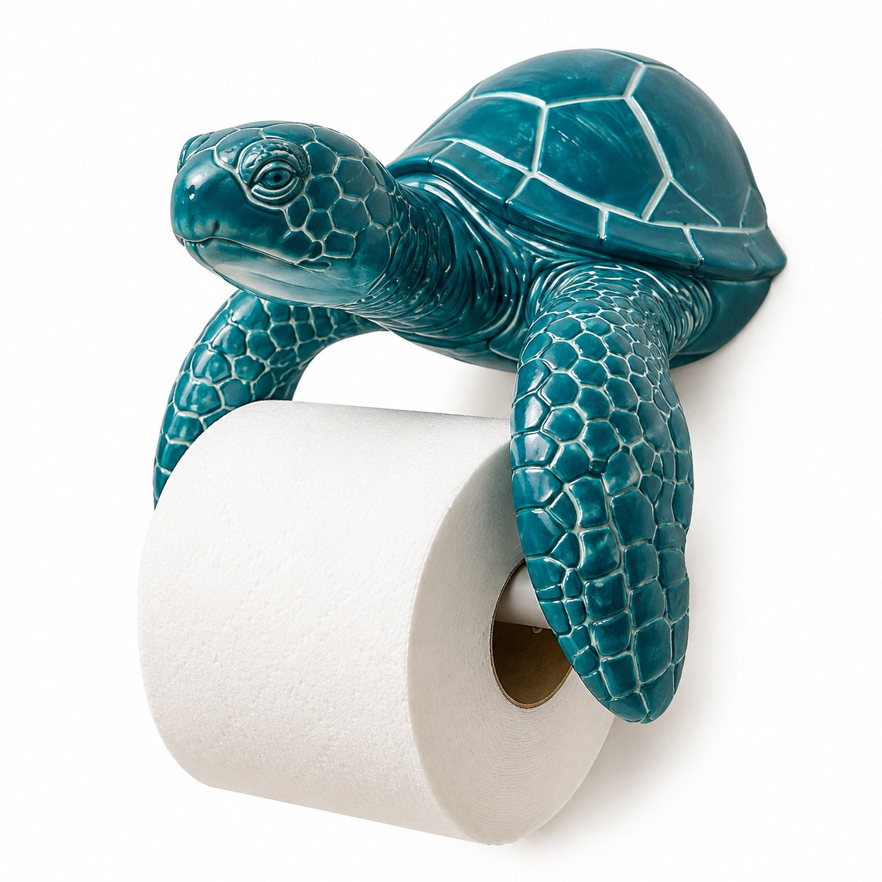 Sea Turtle Toilet Paper Holder Wall Mount, 3D-Printed PLA Bathroom Decor, No-Drill Adhesive Tissue Roll Holder, Nautical Coastal Home Accent