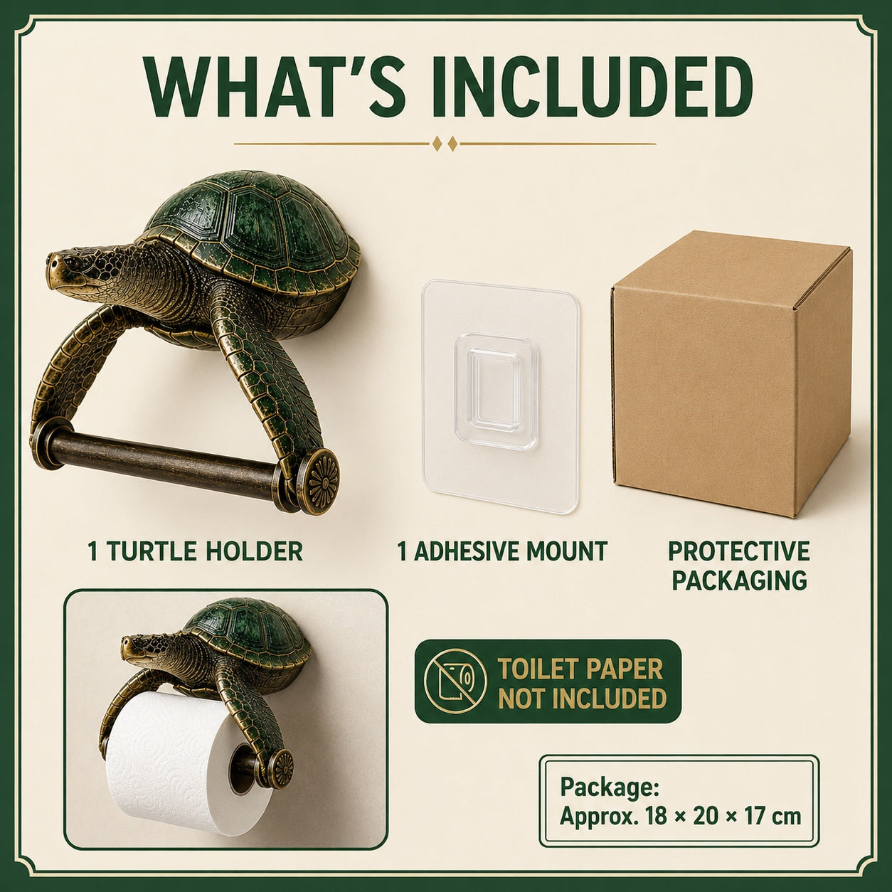 Sea Turtle Toilet Paper Holder Wall Mount, 3D-Printed PLA Bathroom Decor, No-Drill Adhesive Tissue Roll Holder, Nautical Coastal Home Accent