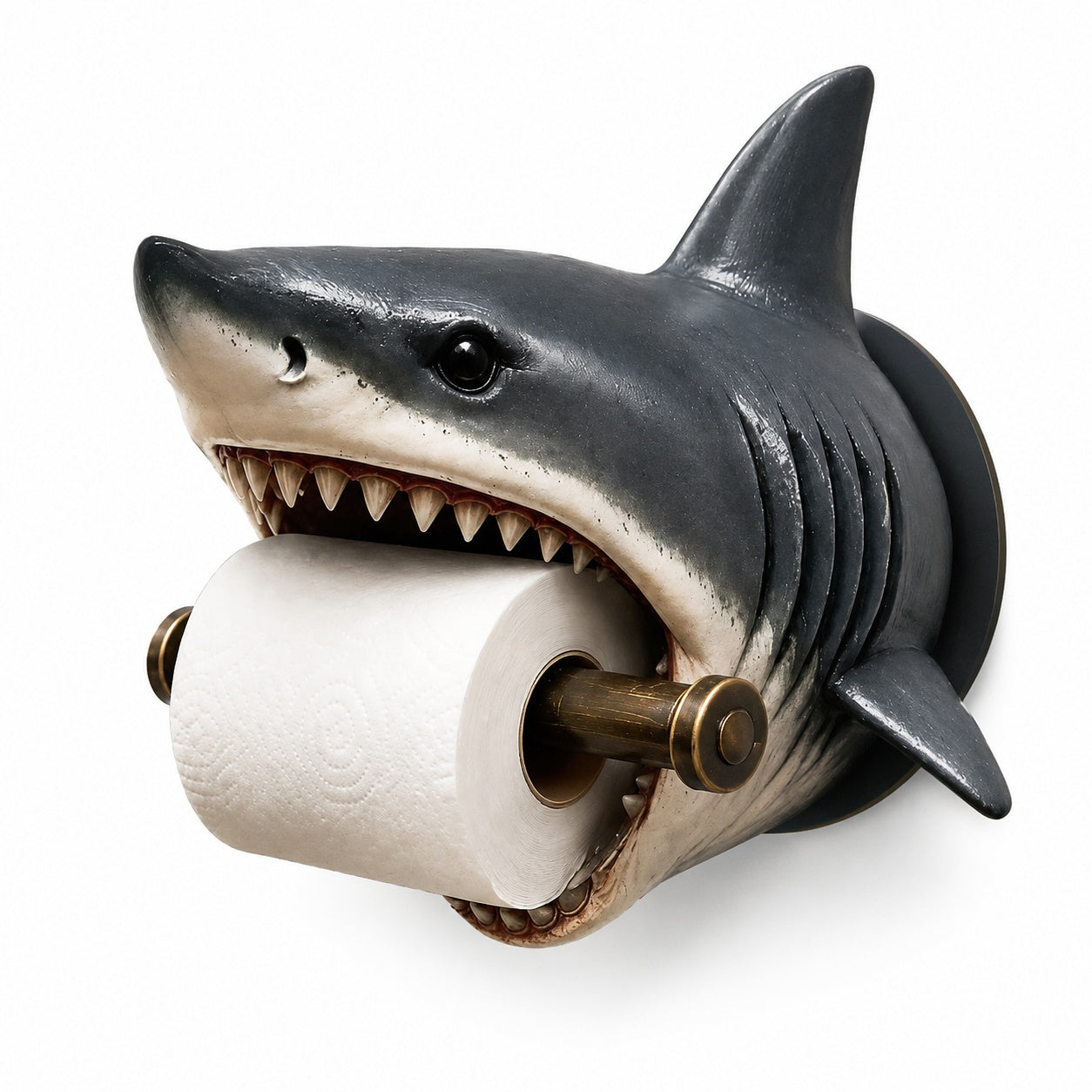 Shark Toilet Paper Holder Wall Mount, 3D-Printed PLA Bathroom Decor, No-Drill Adhesive Tissue Roll Holder, Nautical Coastal Home Accent