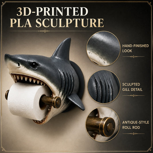 Shark Toilet Paper Holder Wall Mount, 3D-Printed PLA Bathroom Decor, No-Drill Adhesive Tissue Roll Holder, Nautical Coastal Home Accent