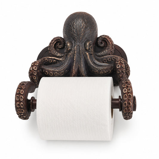 Octopus Toilet Paper Holder Wall Mount, 3D-Printed PLA Bathroom Decor, No-Drill Adhesive Tissue Roll Holder, Nautical Coastal Home Accent