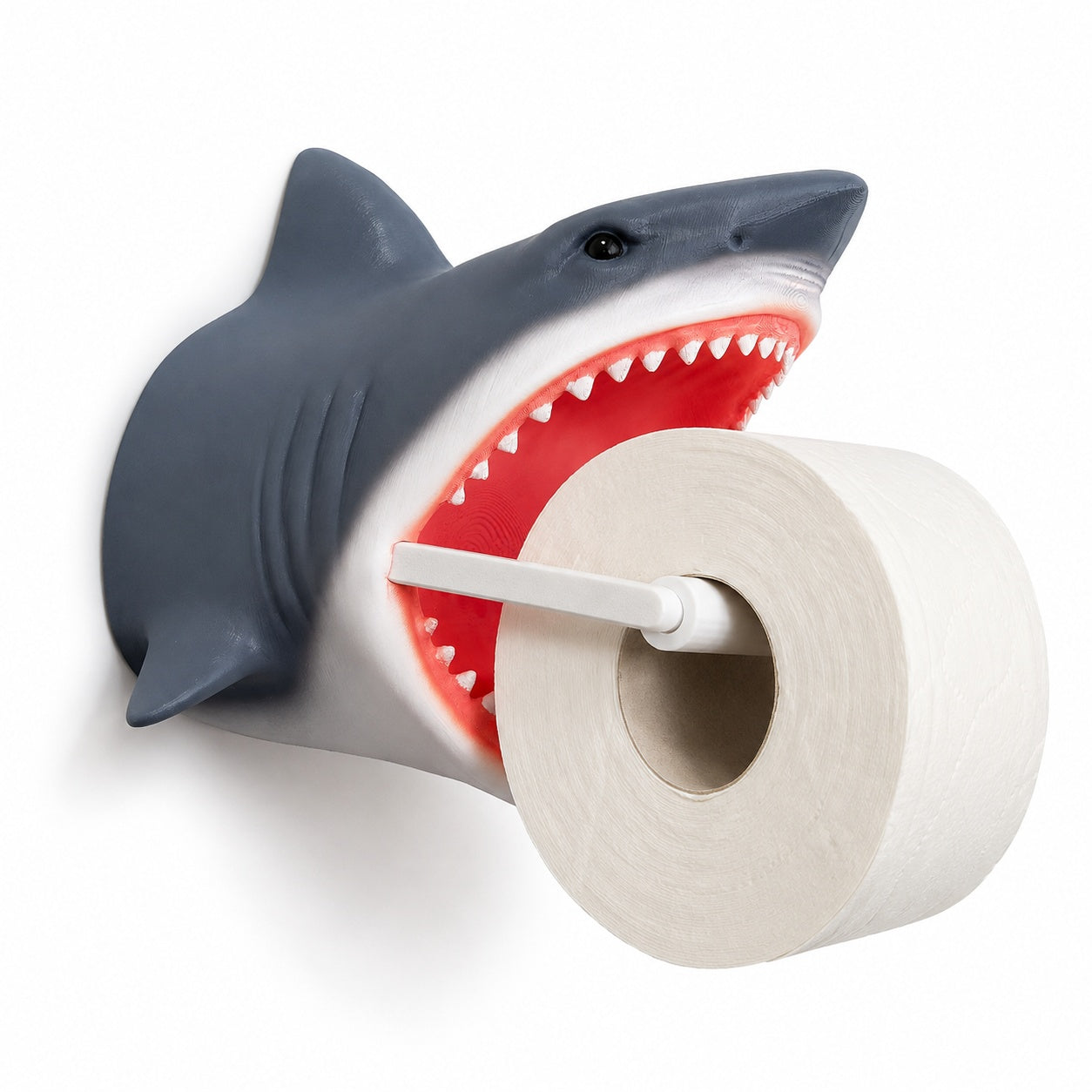 Shark Toilet Paper Holder Wall Mount, 3D-Printed PLA Bathroom Decor, No-Drill Adhesive Tissue Roll Holder, Nautical Coastal Home Accent