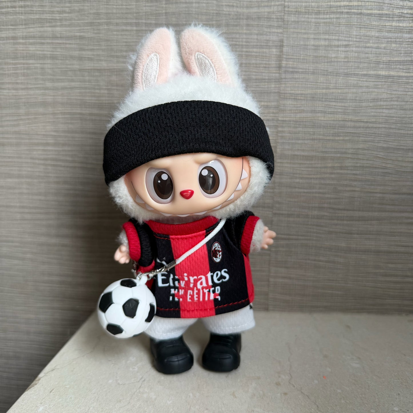AC Milan-Style Mini Soccer Jersey Set for 15-17cm Plush Dolls | 5-Piece Football Uniform