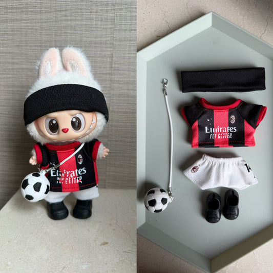 AC Milan-Style Mini Soccer Jersey Set for 15-17cm Plush Dolls | 5-Piece Football Uniform