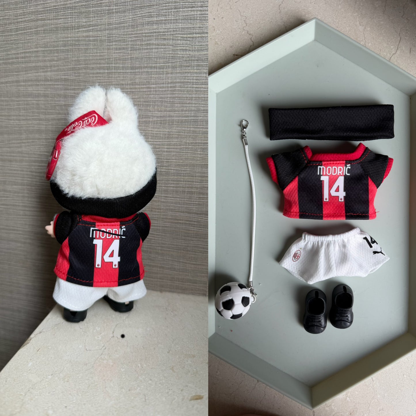 AC Milan-Style Mini Soccer Jersey Set for 15-17cm Plush Dolls | 5-Piece Football Uniform