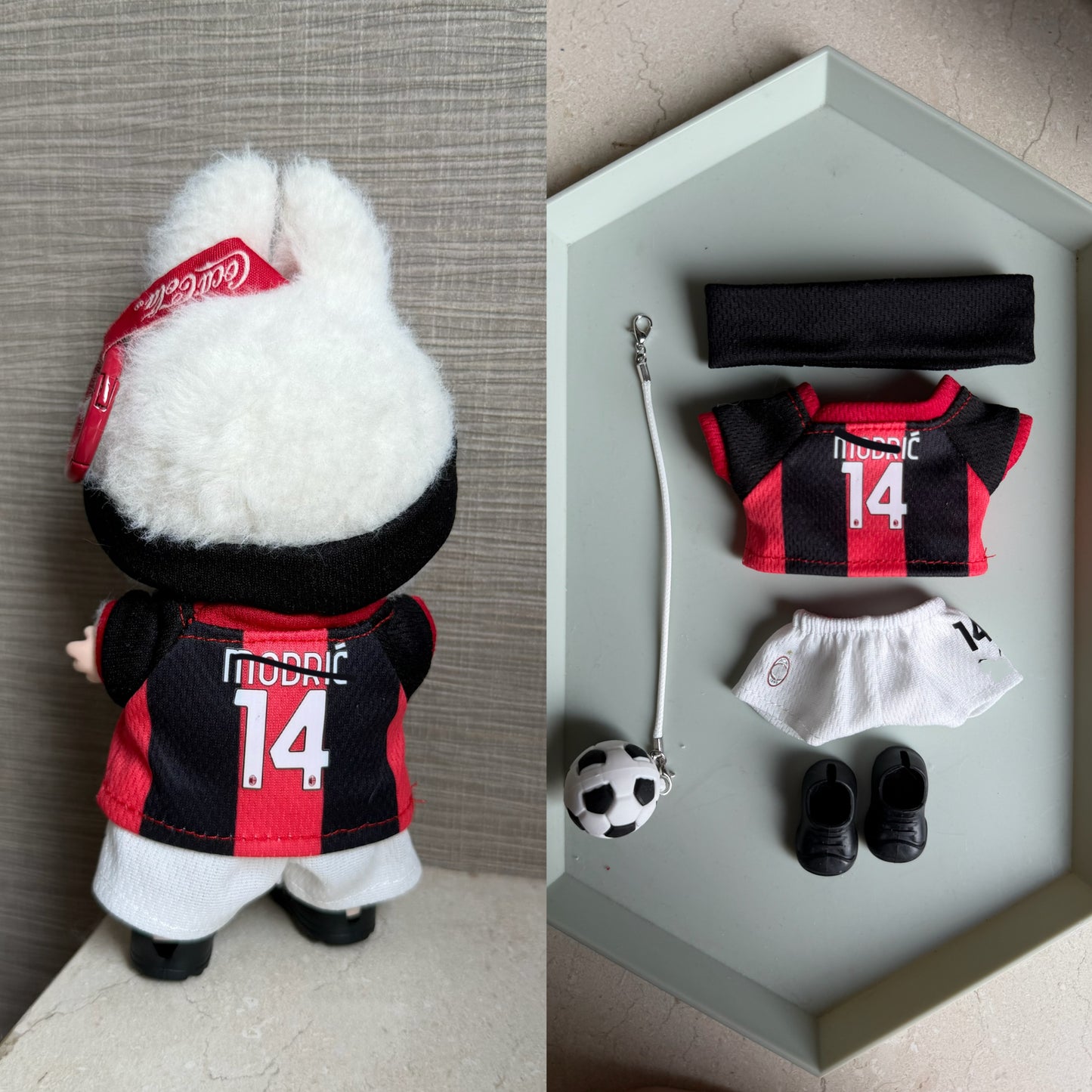 AC Milan-Style Mini Soccer Jersey Set for 15-17cm Plush Dolls | 5-Piece Football Uniform