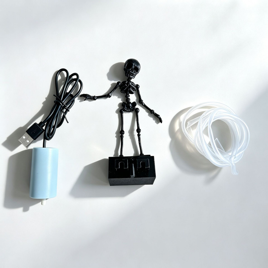 Dancing Skeleton Aquarium Ornament with USB Air Pump, 3D Printed Articulated Fish Tank Bubbler, Air-Powered Moving Skeleton Decor with Airline Tubing, Approx. 5.5 Inch