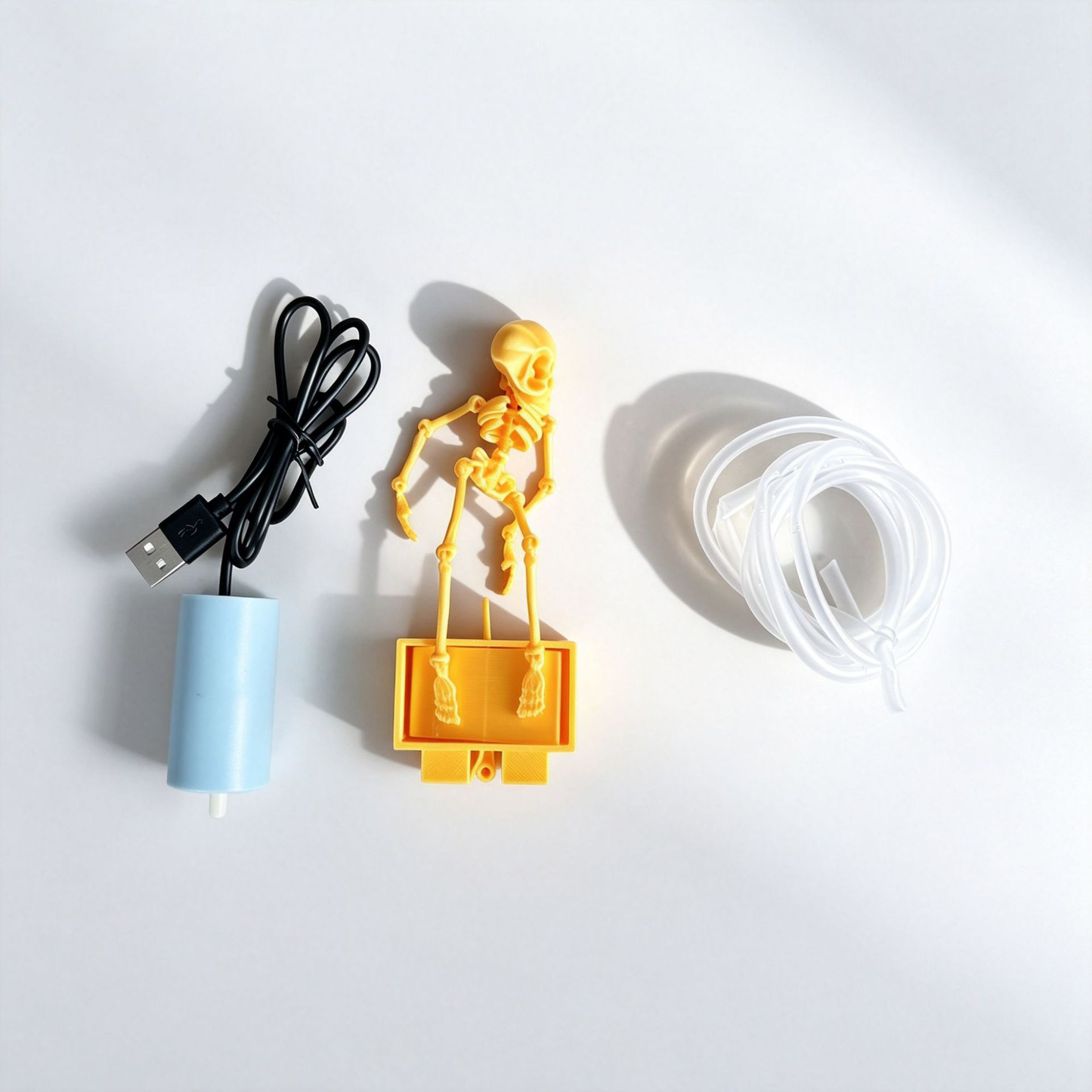 Dancing Skeleton Aquarium Ornament with USB Air Pump, 3D Printed Articulated Fish Tank Bubbler, Air-Powered Moving Skeleton Decor with Airline Tubing, Approx. 5.5 Inch