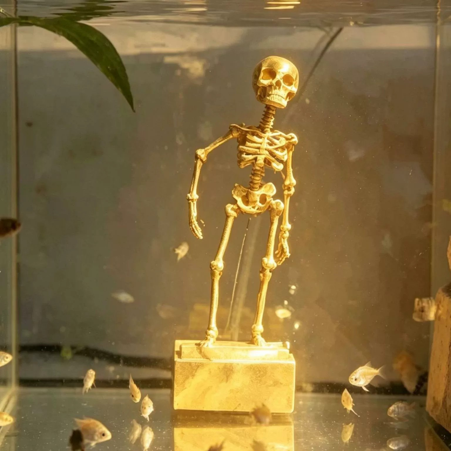 Dancing Skeleton Aquarium Ornament with USB Air Pump, 3D Printed Articulated Fish Tank Bubbler, Air-Powered Moving Skeleton Decor with Airline Tubing, Approx. 5.5 Inch