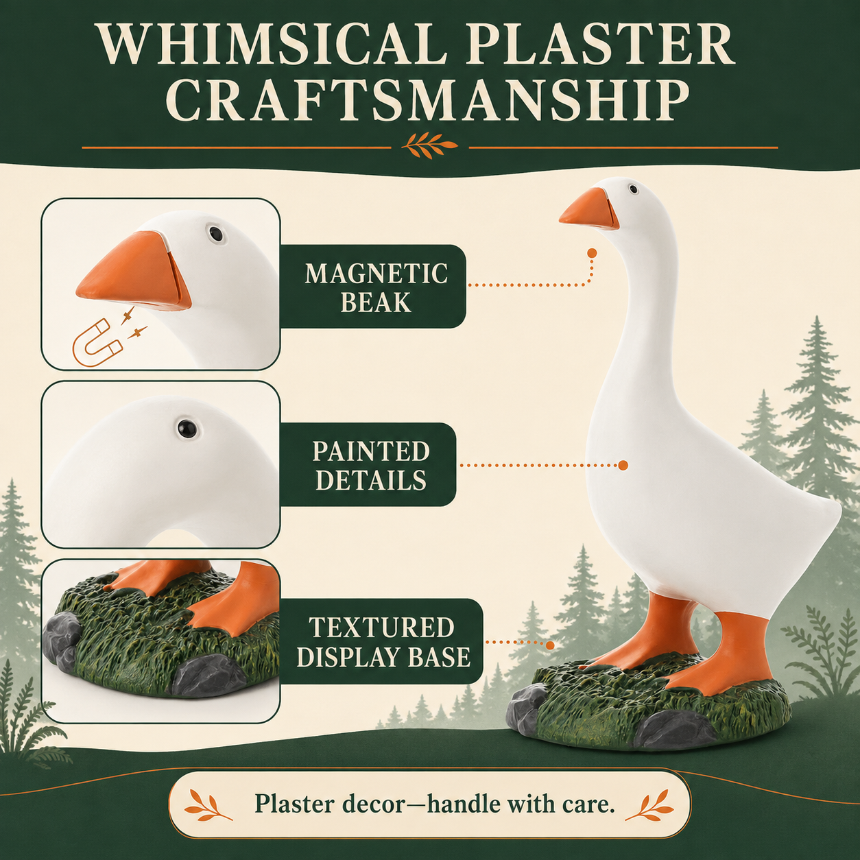 MOFABIA Magnetic Goose Key Holder, 7 Inch Plaster Desk Goose Statue with Magnetic Beak, Funny Key Organizer and Metal Accessory Hanger for Entryway, Office and Home Decor