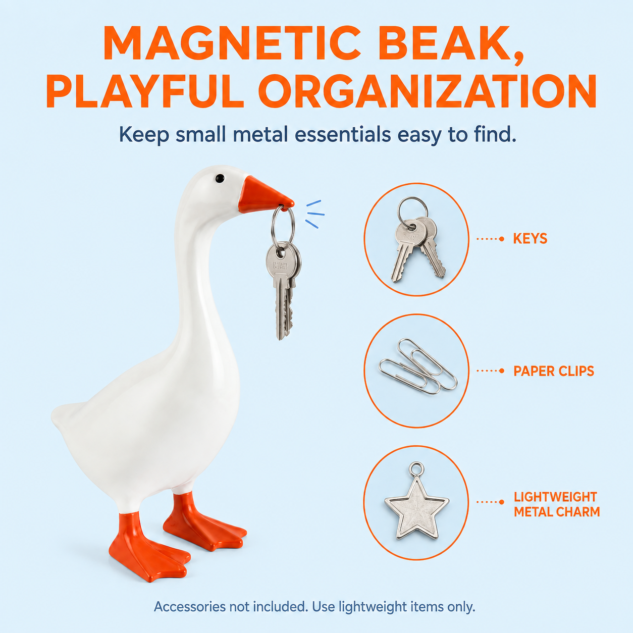 MOFABIA Magnetic Goose Key Holder, 7 Inch Plaster Desk Goose Statue with Magnetic Beak, Funny Key Organizer and Metal Accessory Hanger for Entryway, Office and Home Decor