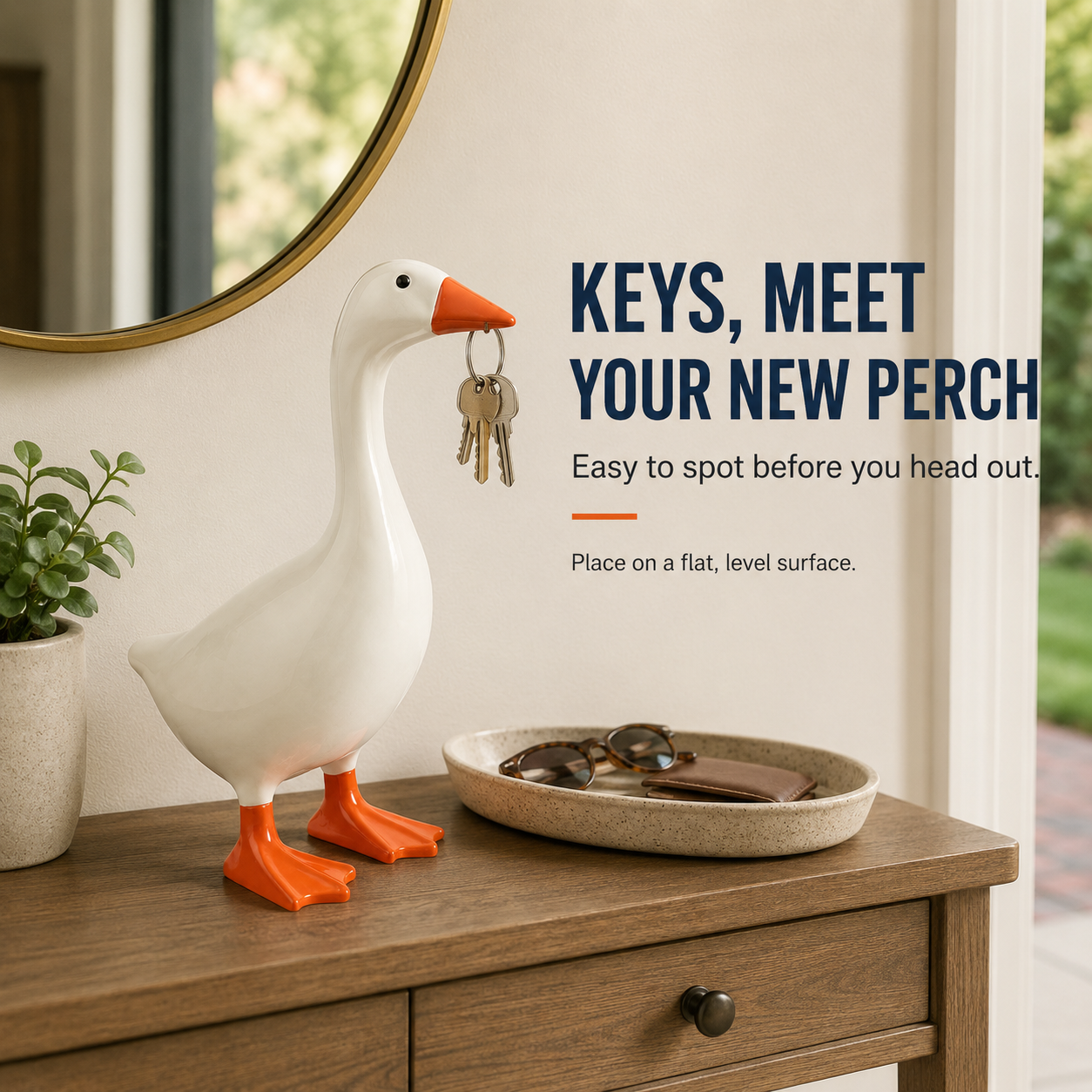 MOFABIA Magnetic Goose Key Holder, 7 Inch Plaster Desk Goose Statue with Magnetic Beak, Funny Key Organizer and Metal Accessory Hanger for Entryway, Office and Home Decor