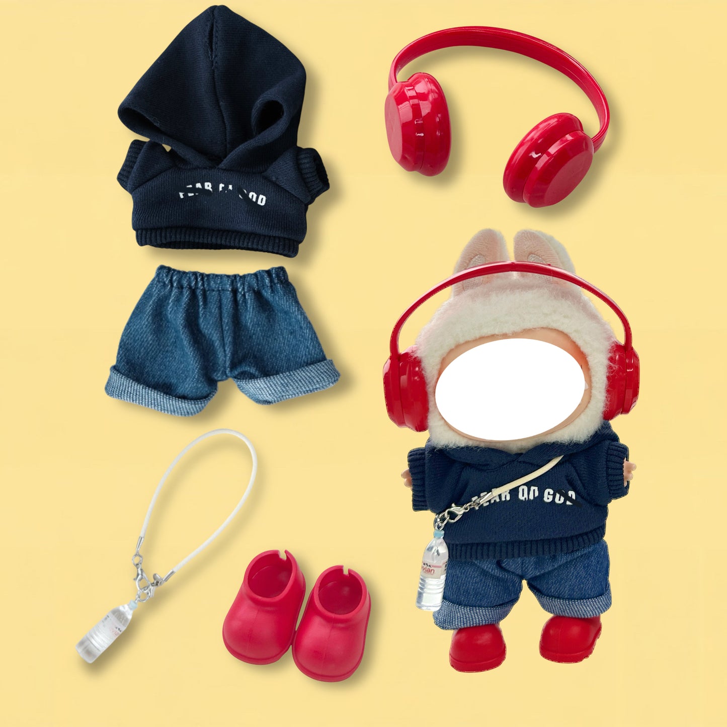 Street Boy Clothes for 15-17cm Labubu Doll, 5 Pcs Doll's Street Wear Outfits