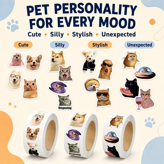 1500 Pcs Funny Cat and Dog Stickers, 3 Rolls of Cute Pet Meme Stickers, 30 Assorted Designs, Self-Adhesive Animal Sticker Labels for Phone, Laptop, Scrapbook, Journal, School and Party Supplies