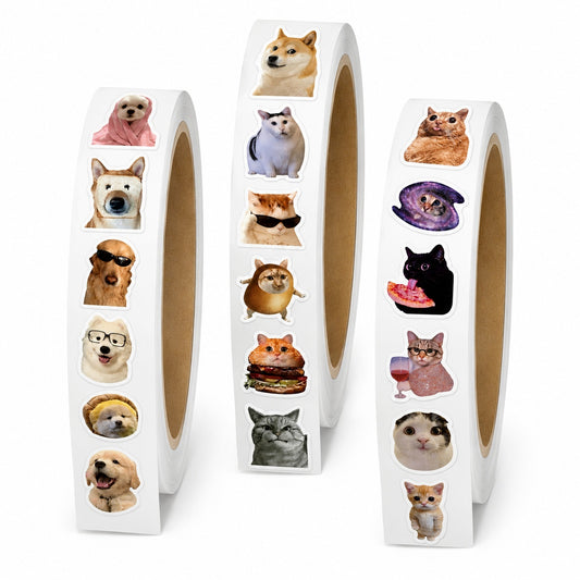 1500 Pcs Funny Cat and Dog Stickers, 3 Rolls of Cute Pet Meme Stickers, 30 Assorted Designs, Self-Adhesive Animal Sticker Labels for Phone, Laptop, Scrapbook, Journal, School and Party Supplies