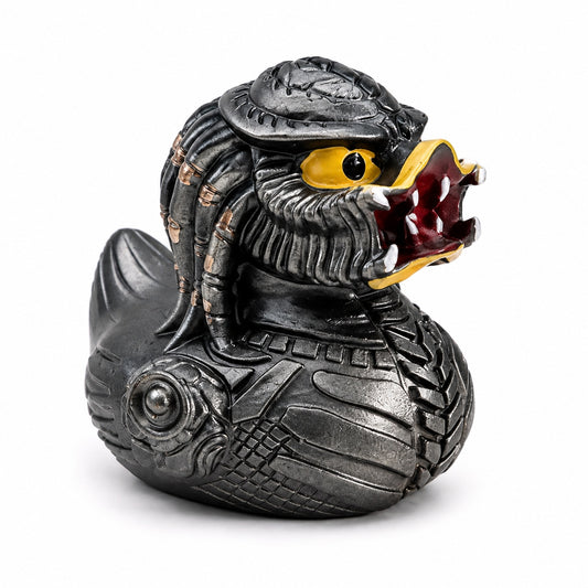Sci-Fi Armored Hunter Duck Figurine, 2.76 Inch Resin Alien Warrior Duck Statue, Funny Fierce Duck Collectible for Desk Shelf Gaming Room Decor