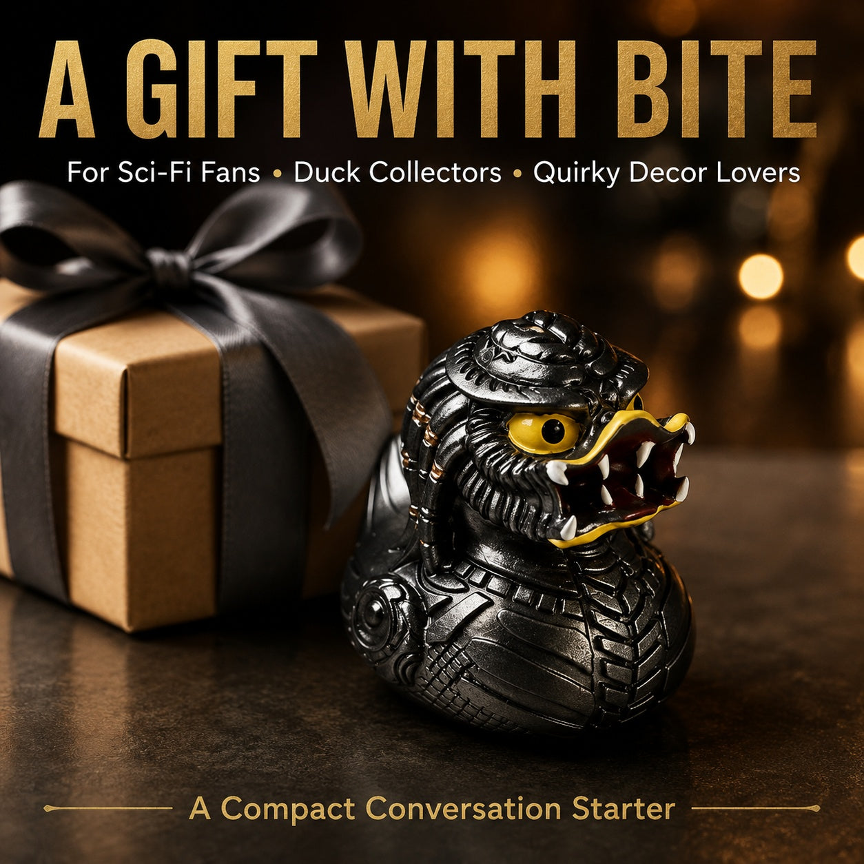 Sci-Fi Armored Hunter Duck Figurine, 2.76 Inch Resin Alien Warrior Duck Statue, Funny Fierce Duck Collectible for Desk Shelf Gaming Room Decor