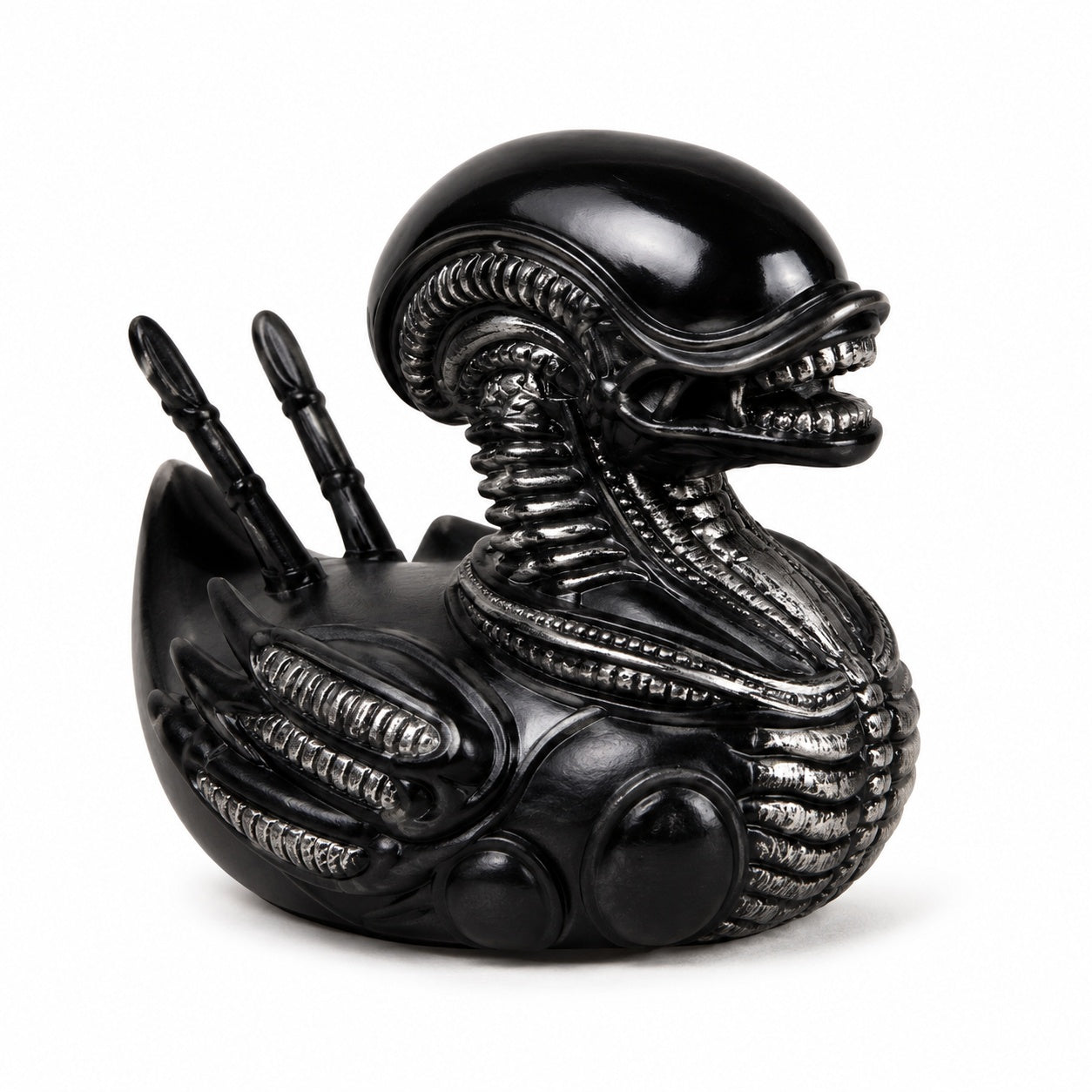 Biomechanical Space Creature Duck Figurine, Small Resin Sci-Fi Duck Statue in Black or White, Detailed Alien-Inspired Collectible for Desk Shelf Gaming Room Decor, Quirky Gift
