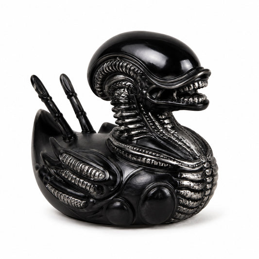 Biomechanical Space Creature Duck Figurine, Small Resin Sci-Fi Duck Statue in Black or White, Detailed Alien-Inspired Collectible for Desk Shelf Gaming Room Decor, Quirky Gift