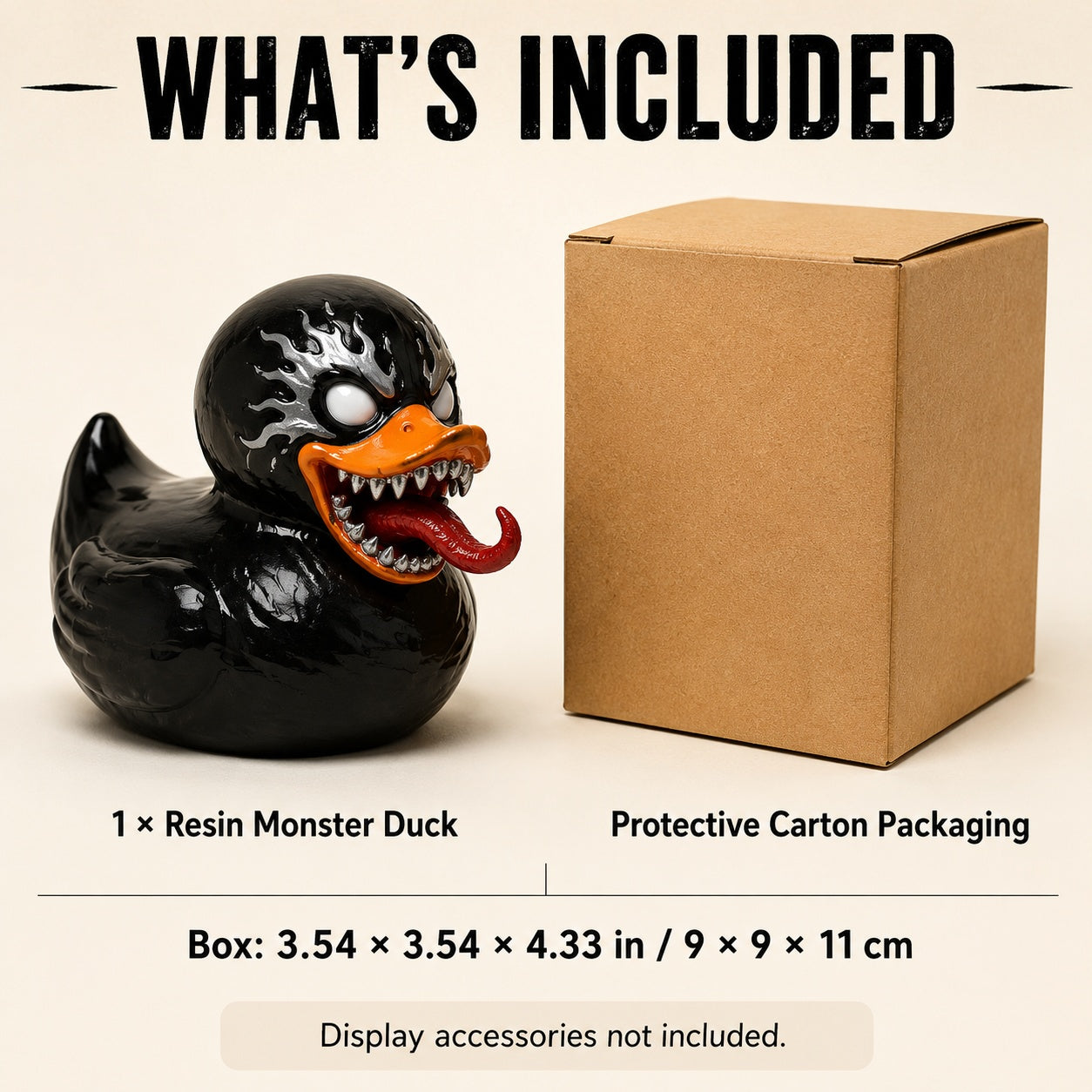 Black Goo Monster Duck Figurine, 2.76 Inch Resin Duck Statue with Toothy Grin and Red Tongue, Funny Creepy Collectible for Desk Shelf Gaming Room Decor, Quirky Gift for Monster Fans