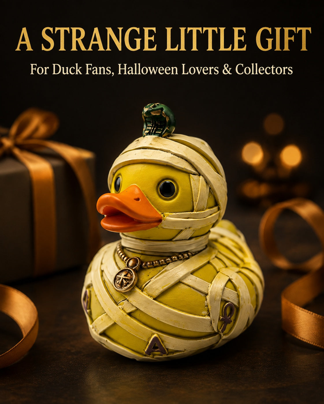 Mummy Duck Figurine, 2.95 Inch Resin Bandage Wrapped Duck Statue with Ancient Inspired Details, Funny Gothic Halloween Desk Shelf Decor, Quirky Gift for Duck Lovers and Collectors