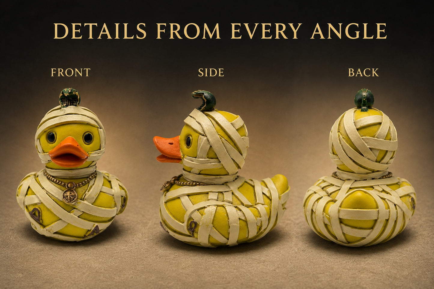 Mummy Duck Figurine, 2.95 Inch Resin Bandage Wrapped Duck Statue with Ancient Inspired Details, Funny Gothic Halloween Desk Shelf Decor, Quirky Gift for Duck Lovers and Collectors