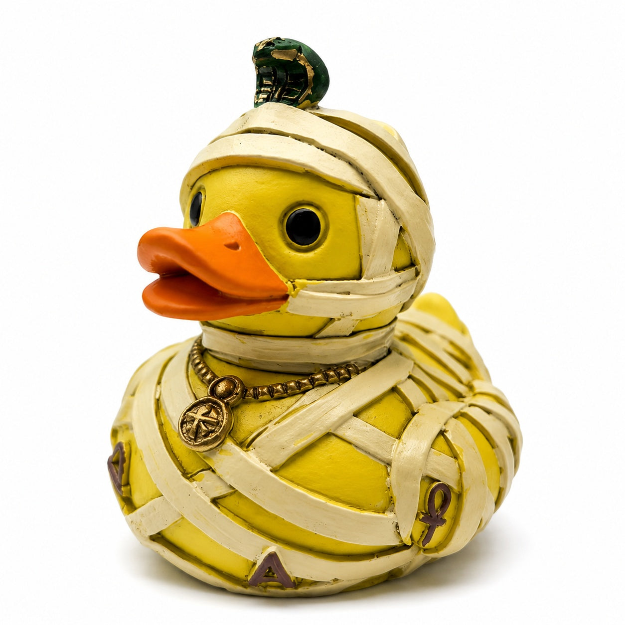Mummy Duck Figurine, 2.95 Inch Resin Bandage Wrapped Duck Statue with Ancient Inspired Details, Funny Gothic Halloween Desk Shelf Decor, Quirky Gift for Duck Lovers and Collectors