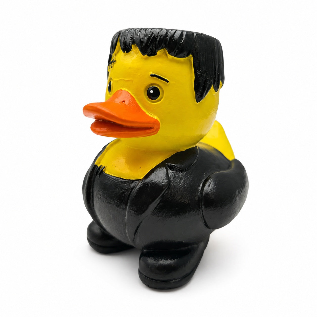 Stitched Monster Duck Figurine, 3.15 Inch Resin Duck Statue with Neck Bolt and Black Suit, Funny Gothic Halloween Desk Shelf Decor, Quirky Gift for Duck Lovers and Collectors
