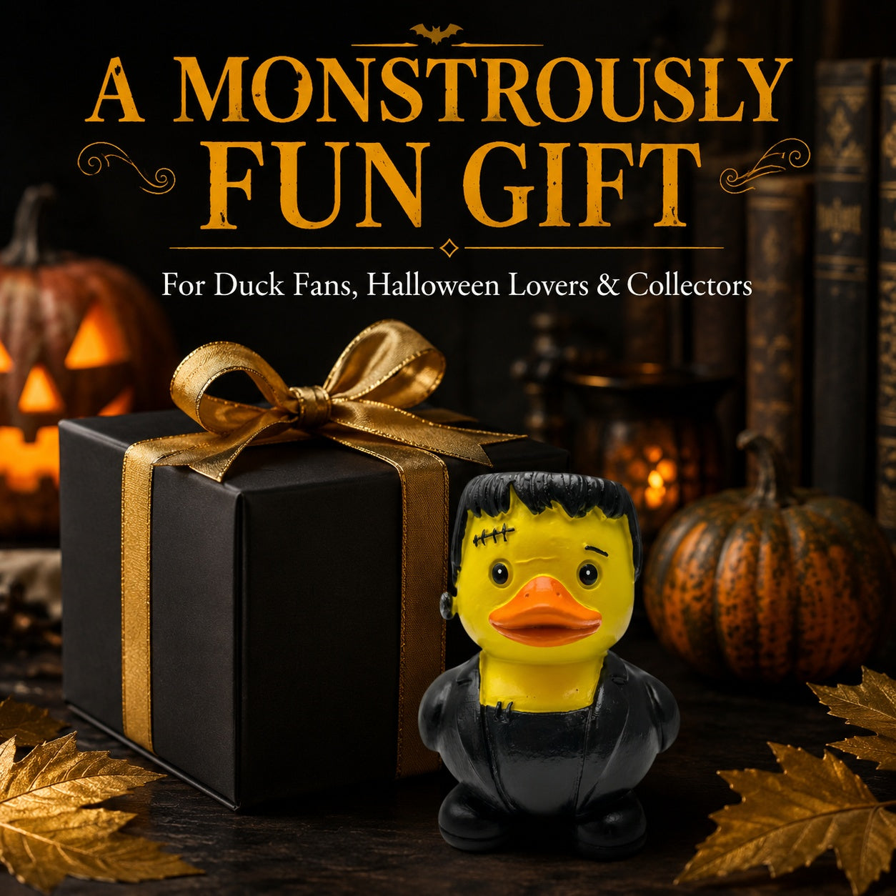 Stitched Monster Duck Figurine, 3.15 Inch Resin Duck Statue with Neck Bolt and Black Suit, Funny Gothic Halloween Desk Shelf Decor, Quirky Gift for Duck Lovers and Collectors