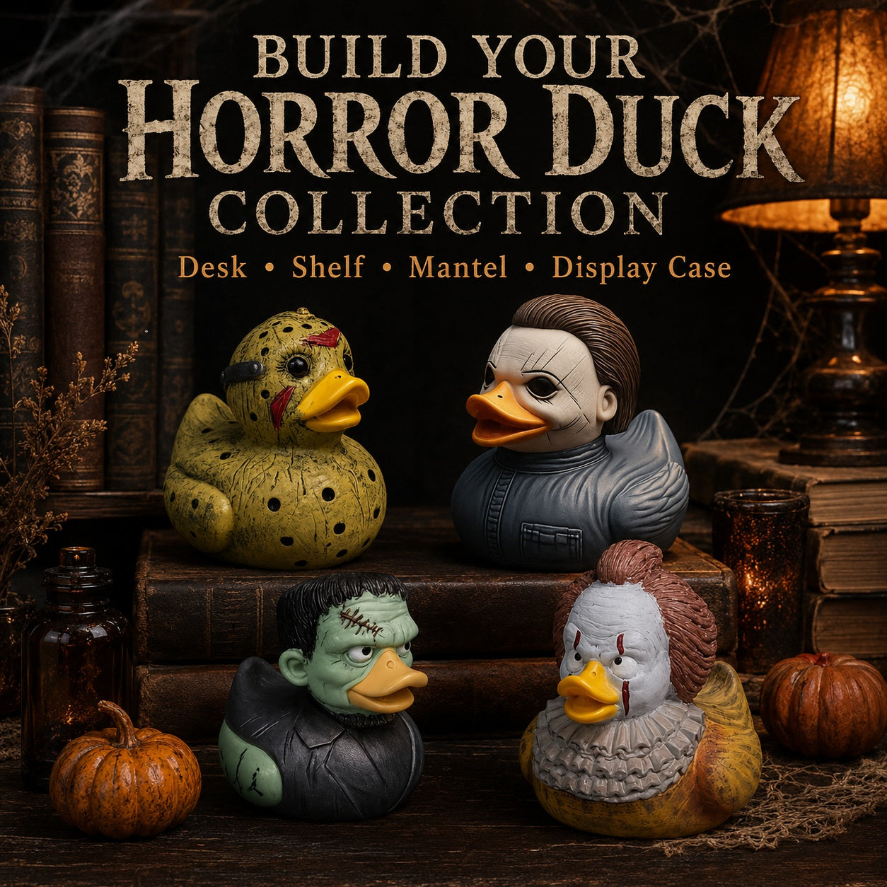 Classic American Horror Movie Inspired Duck Figurines, Resin Monster Duck Statue Collection, 4 Styles, Gothic Halloween Desk Shelf Decor, Creepy Gift for Horror Fans