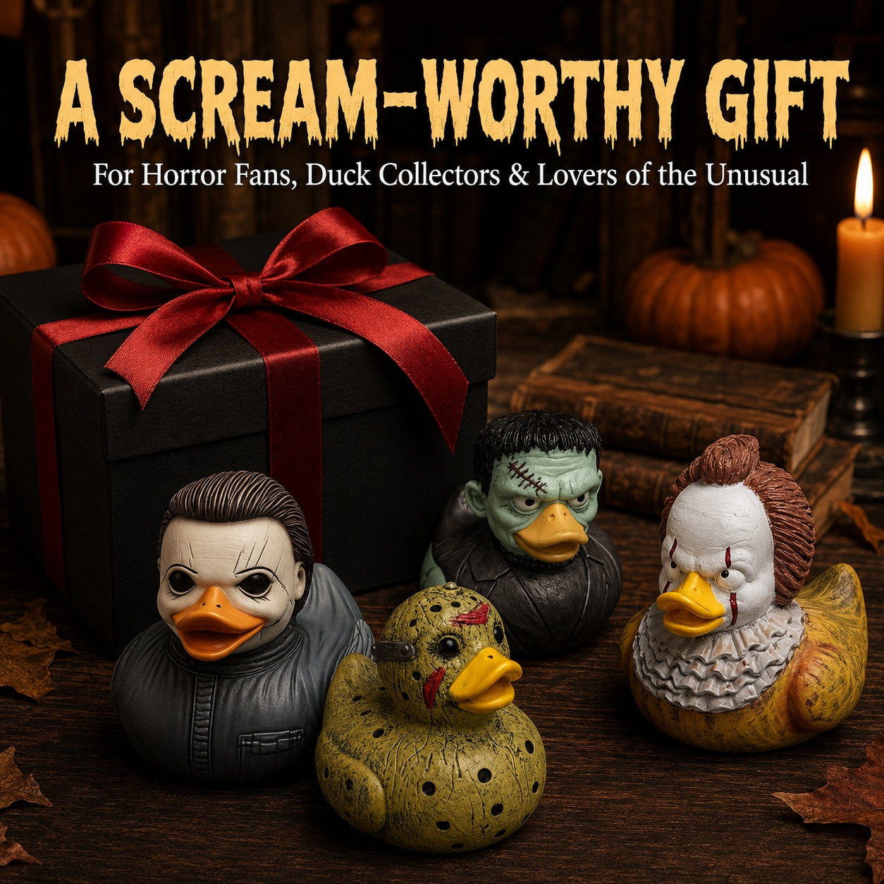 Classic American Horror Movie Inspired Duck Figurines, Resin Monster Duck Statue Collection, 4 Styles, Gothic Halloween Desk Shelf Decor, Creepy Gift for Horror Fans