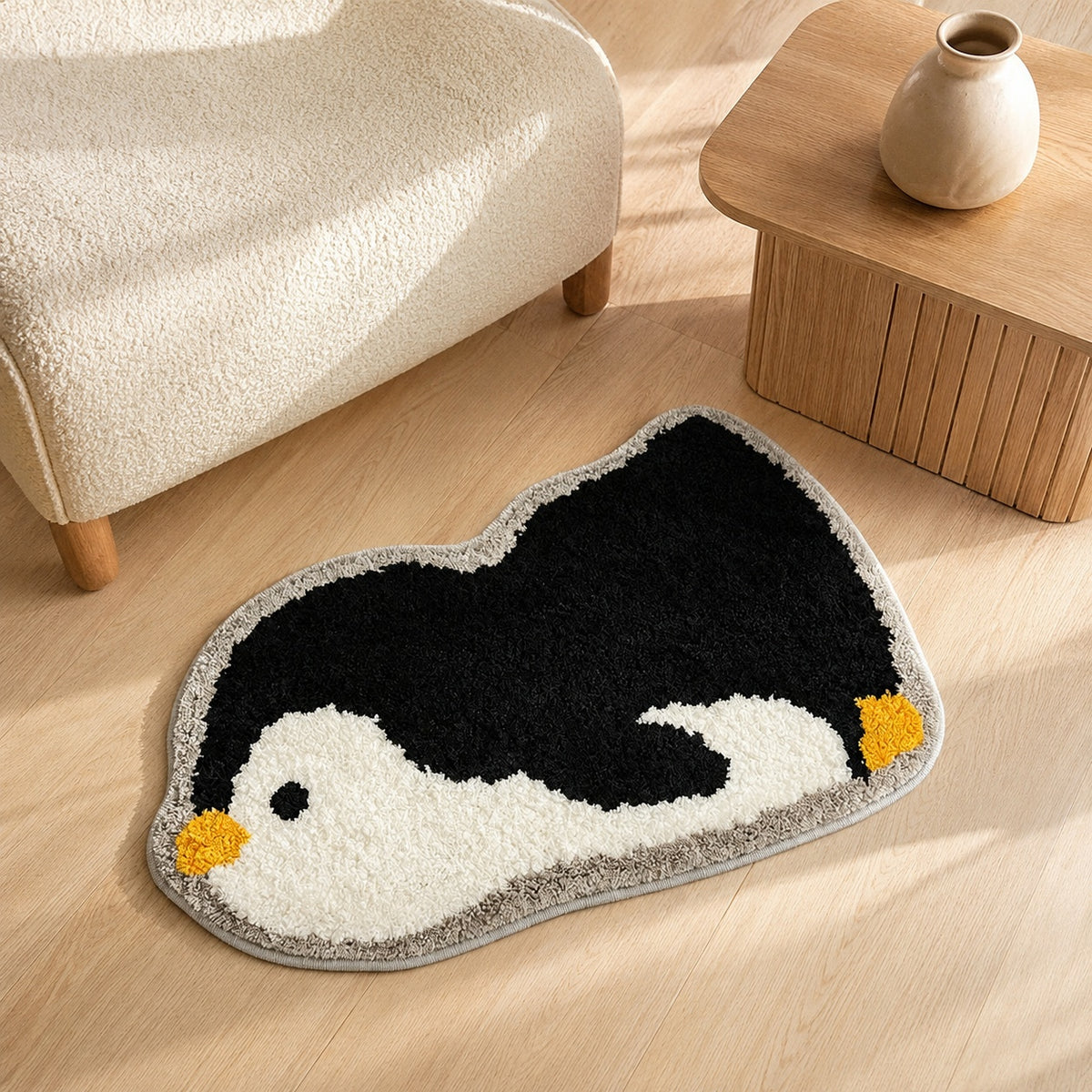 Cute Penguin Area Rug, 23.6 × 15.7 Inch Green Tufted Animal Floor Mat with TPR Non-Slip Backing, Soft Decorative Accent Rug for Bathroom, Bedroom, Entryway, Bedside and Vanity