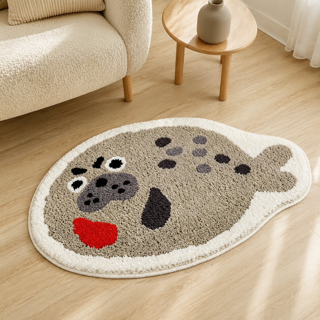 Cute Seal Area Rug, 23.6 × 15.7 Inch Green Tufted Animal Floor Mat with TPR Non-Slip Backing, Soft Decorative Accent Rug for Bathroom, Bedroom, Entryway, Bedside and Vanity