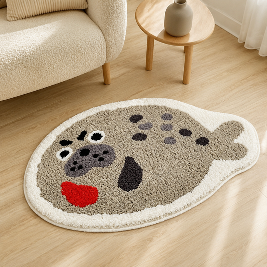 Cute Seal Area Rug, 23.6 × 15.7 Inch Green Tufted Animal Floor Mat with TPR Non-Slip Backing, Soft Decorative Accent Rug for Bathroom, Bedroom, Entryway, Bedside and Vanity