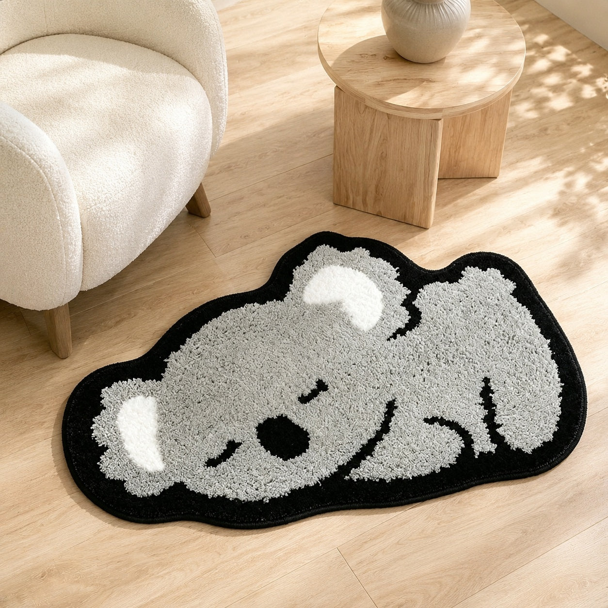 Cute Koala Area Rug, 23.6 × 15.7 Inch Green Tufted Animal Floor Mat with TPR Non-Slip Backing, Soft Decorative Accent Rug for Bathroom, Bedroom, Entryway, Bedside and Vanity