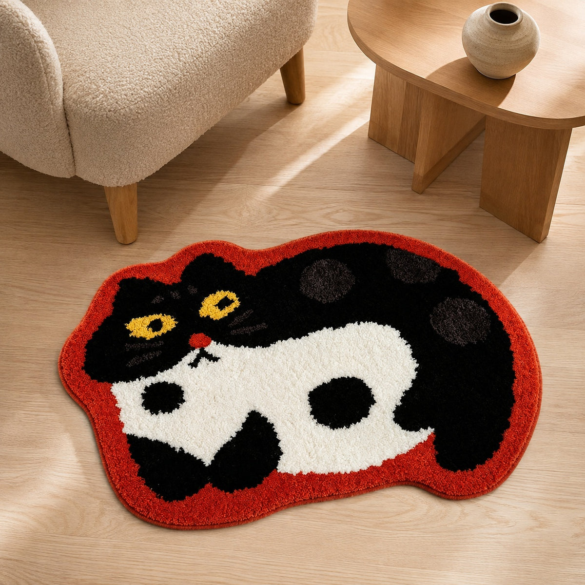 Cute Cat Black Rug, 23.6 × 15.7 Inch Green Tufted Animal Floor Mat with TPR Non-Slip Backing, Soft Decorative Accent Rug for Bathroom, Bedroom, Entryway, Bedside and Vanity