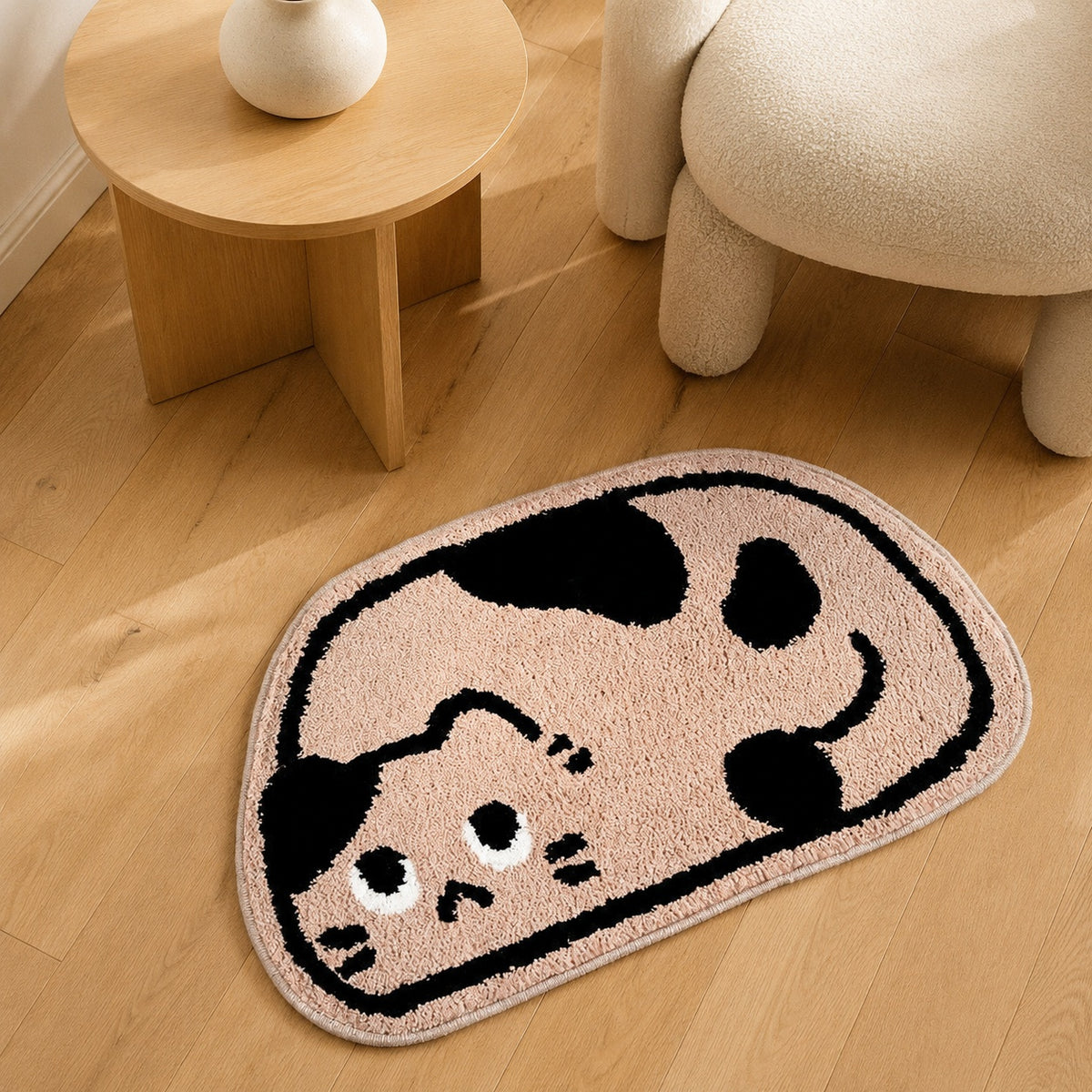 Cute Beige Cat Area Rug, 23.6 × 15.7 Inch Green Tufted Animal Floor Mat with TPR Non-Slip Backing, Soft Decorative Accent Rug for Bathroom, Bedroom, Entryway, Bedside and Vanity