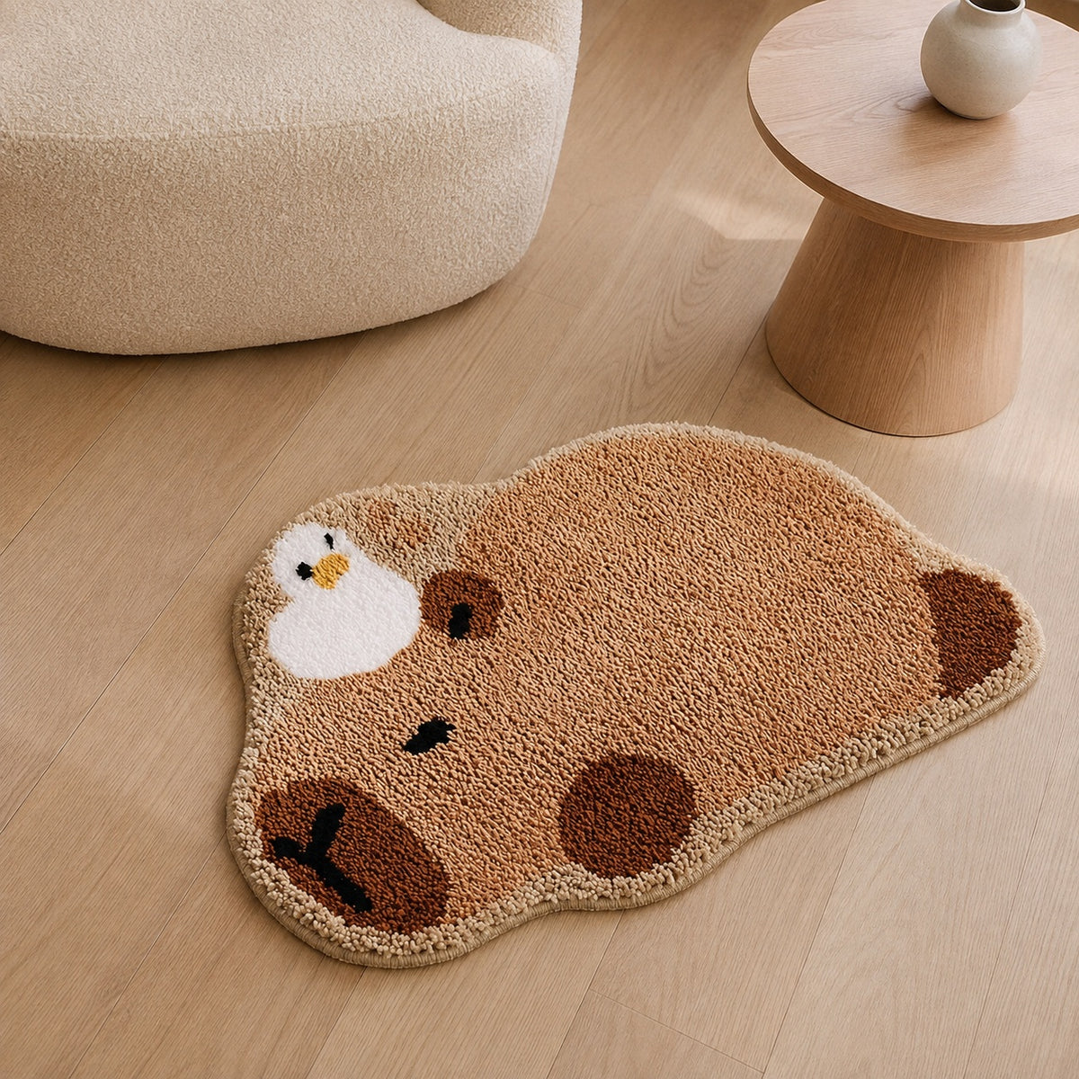Cute Capybara Area Rug, 23.6 × 15.7 Inch Green Tufted Animal Floor Mat with TPR Non-Slip Backing, Soft Decorative Accent Rug for Bathroom, Bedroom, Entryway, Bedside and Vanity