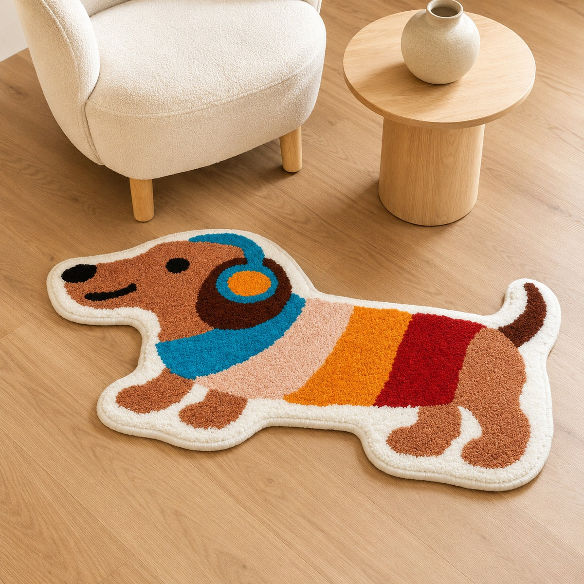 Cute Dachshund Dog Area Rug, 23.6 × 15.7 Inch Green Tufted Animal Floor Mat with TPR Non-Slip Backing, Soft Decorative Accent Rug for Bathroom, Bedroom, Entryway, Bedside and Vanity
