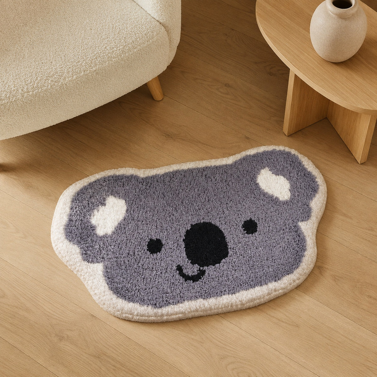 Cute Koala Face Area Rug, 23.6 × 15.7 Inch Green Tufted Animal Floor Mat with TPR Non-Slip Backing, Soft Decorative Accent Rug for Bathroom, Bedroom, Entryway, Bedside and Vanity