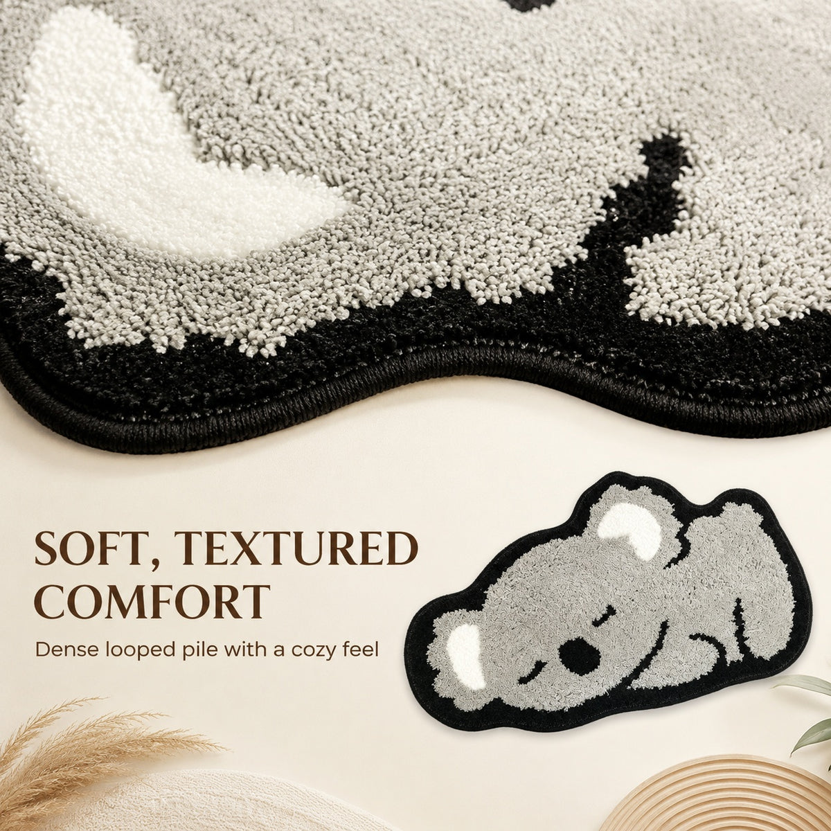 Cute Koala Area Rug, 23.6 × 15.7 Inch Green Tufted Animal Floor Mat with TPR Non-Slip Backing, Soft Decorative Accent Rug for Bathroom, Bedroom, Entryway, Bedside and Vanity